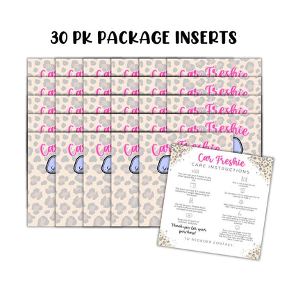 Leopard Print Cheetah Cardstock Inserts for Car Freshie Bags 30pk 5.6x5.6” Packaging Care Instructions Ideal for Sacks 6” Square Backers for Customers Country