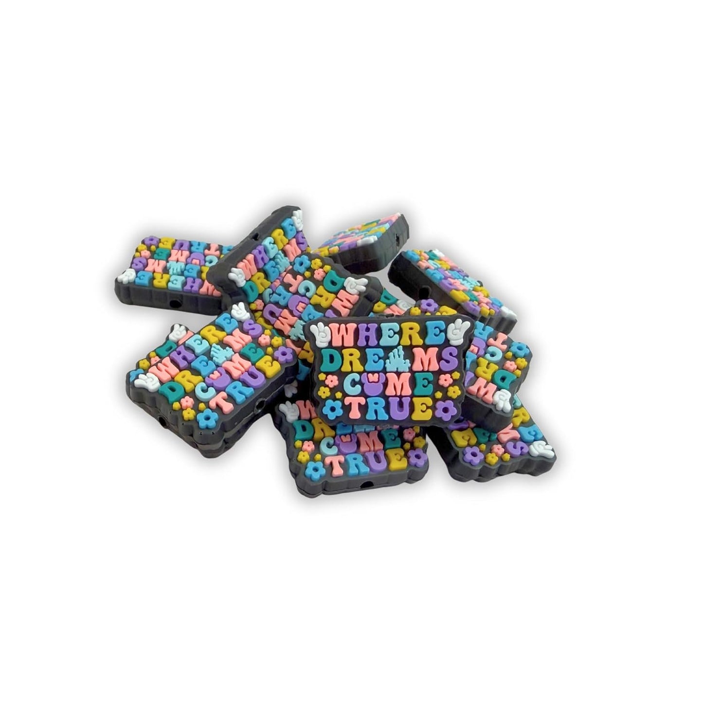 Where Dreams Come True Magical Themed Silicone Focal Bead 12pk Bulk 1.2x0.75” Enchanted Beadable Pen DIY Supplies Characters