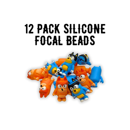 Blue Dog Character Bingo Show Heeler TV 3D Silicone Focal Bead 12pk Bulk Assorted 6 Each Boy Mama for Beadable Keychain Pen Freshie