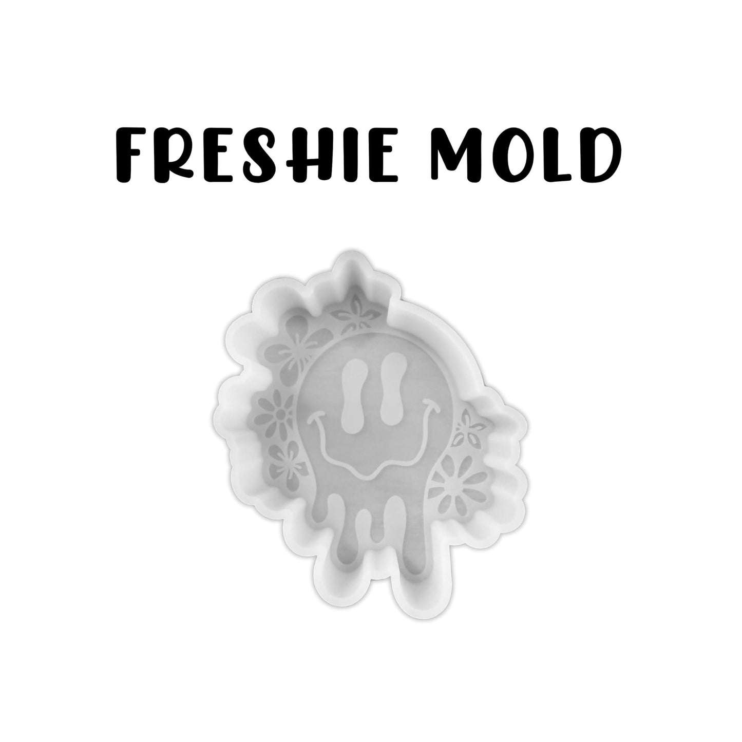 Drip Smiley Face with Flowers Silicone Freshie Mold 5x4” 90’s Retro Trendy Drippy Car Candle Freshener Oven Safe Bake Unique Checkered