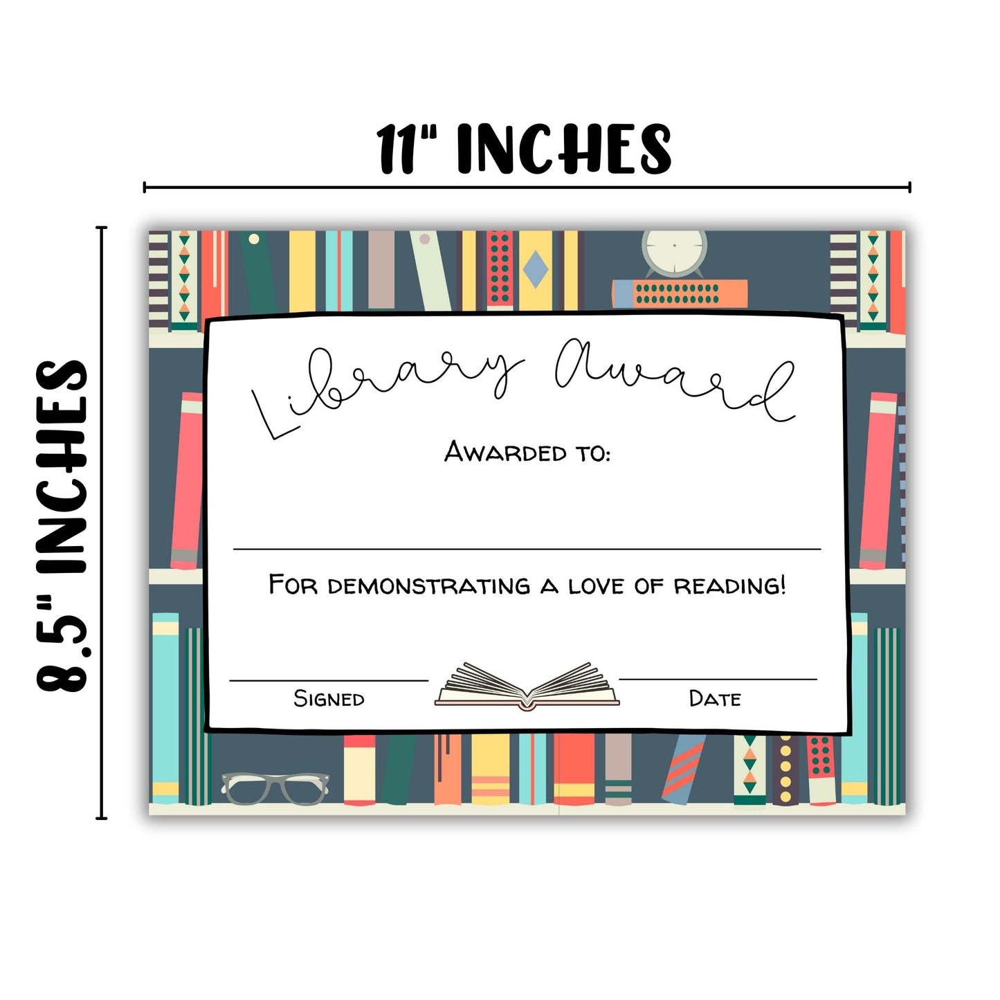 Library Award Certificate of Appreciation Books Read School | 50pk 8.5x11” Paper for School Most Improved Reader Handouts Most Books Read Librarian Ribbons Medal Star