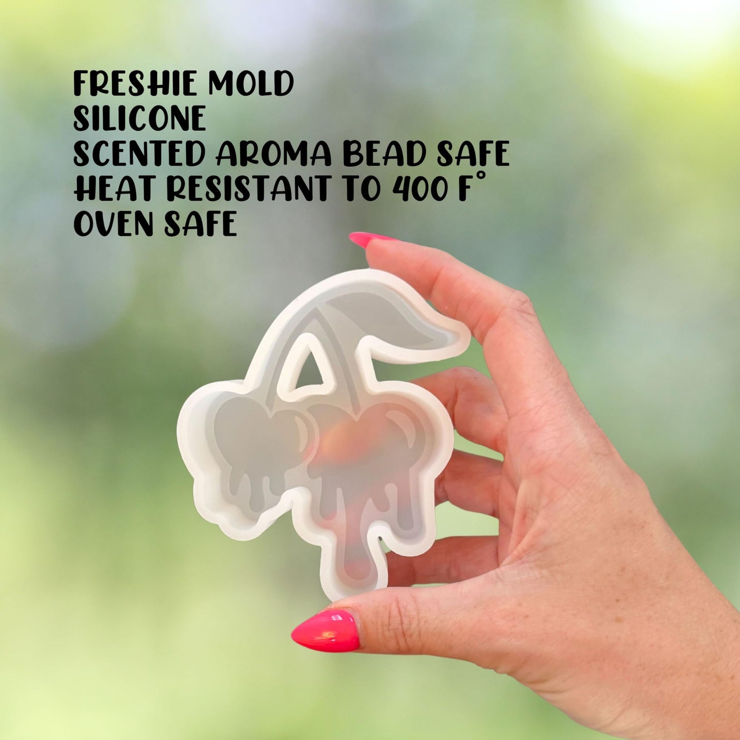 Drip Cherries Cherry Silicone Freshie Mold 4x3.25” 90’s Retro Trendy Candy Fruit Sexy Mom Rounds Wholesale Supplies
