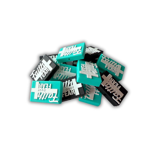 Faith Over Fear Rectangle Silicone Focal Bead 12pk 3x2cm 6pc Each Color Bible Verse Christian Encouragement for Beadable Pen Keychain Freshie Hanger