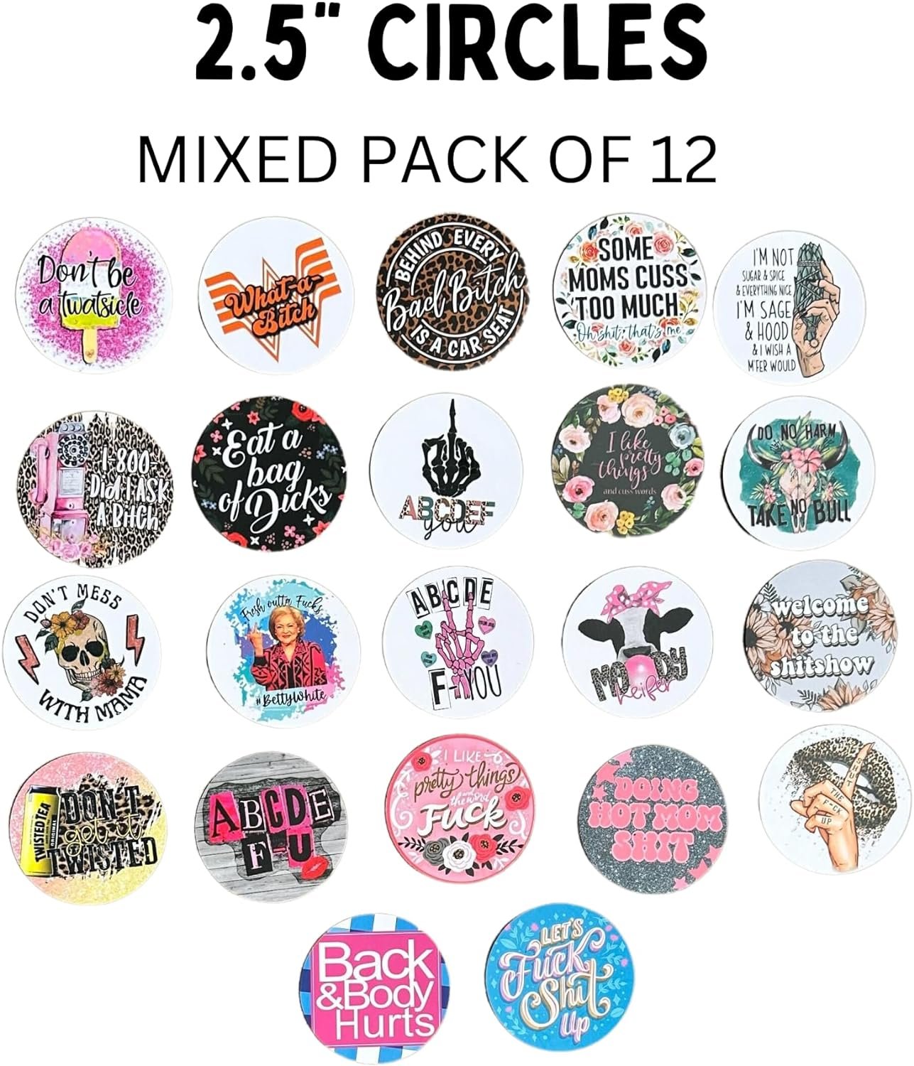 Inappropriate Mom Freshie Cardstock Cutouts Rounds 2.5” inch | 12 pk Mixed Scented Aroma Beads Bake for Car Freshie Designs Inserts Cussing Middle Finger