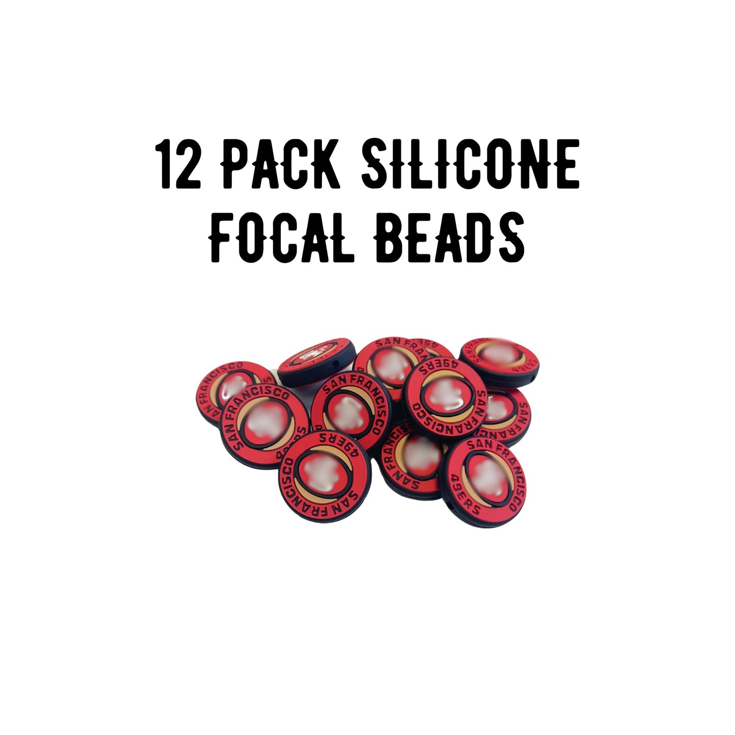 San Focal Bead Sports Fransisco Football 12pk 1.1” for Bulk Keychains Silicone Charm Beadable Pens Freshie Hangers Red and Gold Pro Game Day