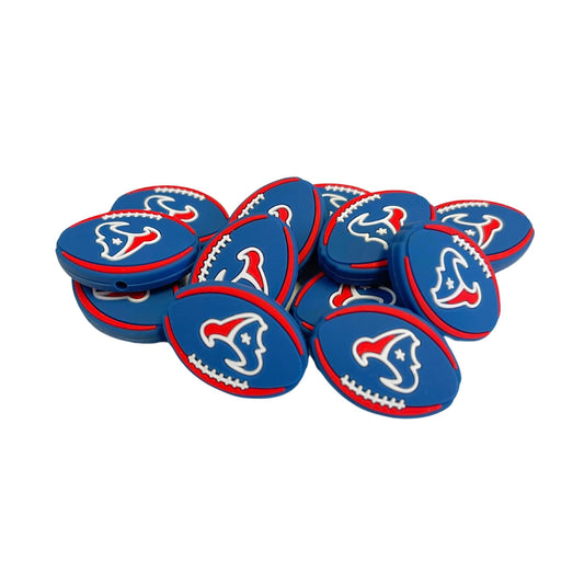 Houston Focal Bead Sports Football 12pk 1.17” for Bulk Keychains Silicone Charm Beadable Pens Freshie Hangers Logo Game Day Red Blue