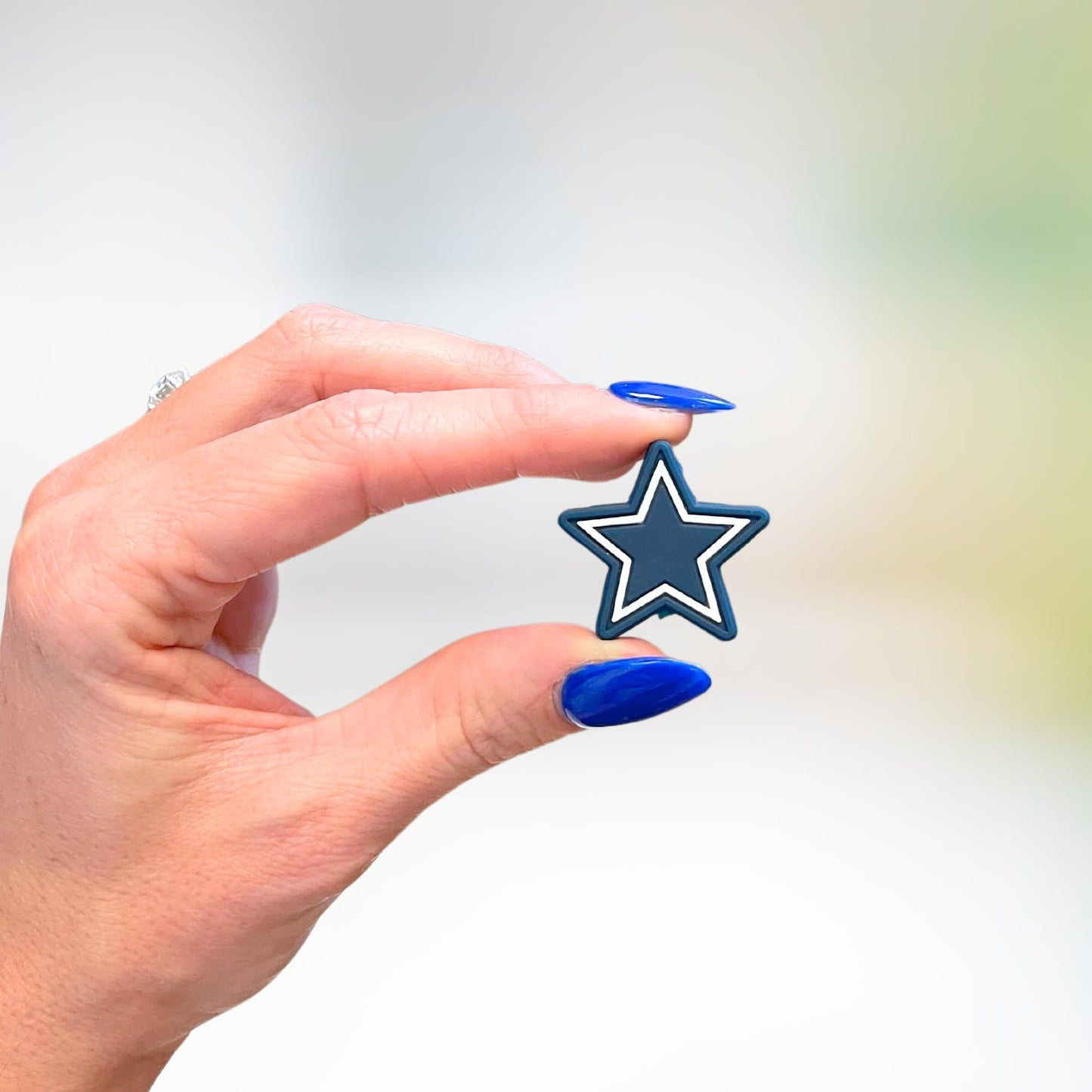 Dallas Focal Bead Sports Football 12pk 1.16” for Bulk Keychains Silicone Charm Beadable Pens Freshie Hangers Logo Game Day Blue Silver