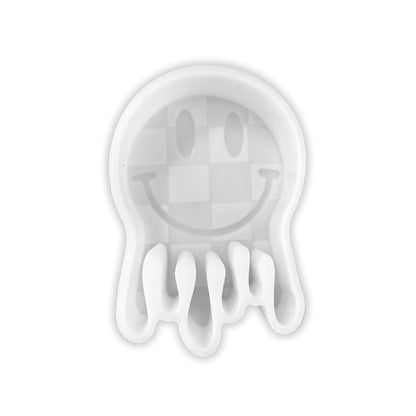 Checkered Drippy Smiley Face Silicone Freshie Mold 2.75x4” 90’s Retro Trendy Car Candle Hanger Unique Drip Design DIY Oven Bake