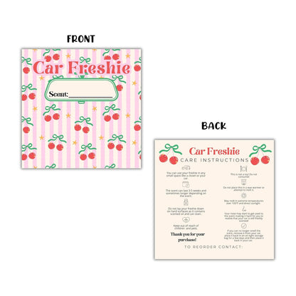 Cherry Stripes Retro Cardstock Inserts for Freshie Bags 30pk 5.6x5.6” Packaging Care Instructions Ideal for Sacks 6” Square Backers for Customers Minimalist