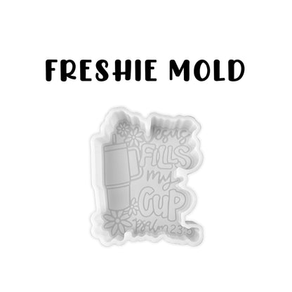 Jesus Fills My Cup Psalms 23:5 Tumbler Cup Flowers Silicone Freshie Mold 3.5x4.2” Christian Religious Bible Verse Car Candle for Aroma