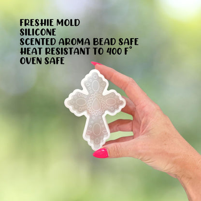 Western Cross Silicone Freshie Mold 4x3” Country Church Religious Christian Leather Boots for Aroma Beads Charm Rustic Car Candle