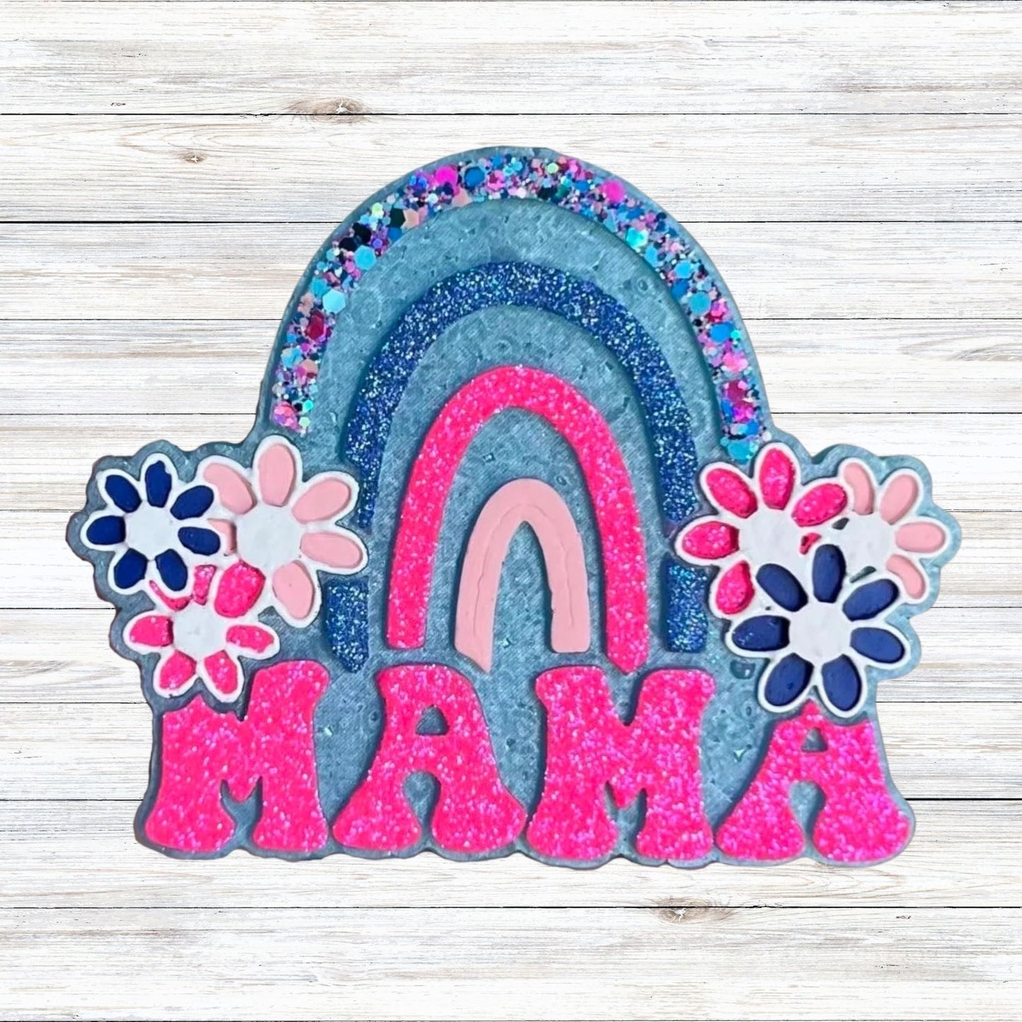 Mama Rainbow with Flowers Silicone Freshie Mold 4x3” Car Freshener Aroma Beads Hanger Mom Era Candle 90’s Retro Trendy Pride