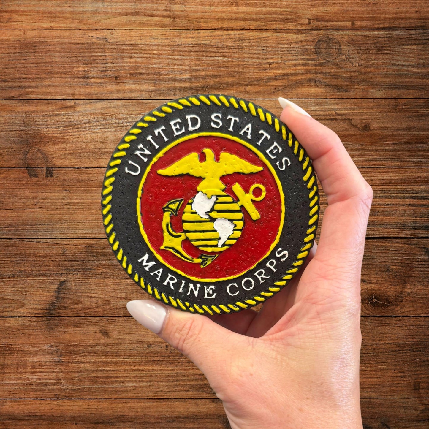 Armed Forces Military United States Corp Silicone Freshie Mold 4” Circle 0.8” D Scented Aroma Beads Men’s Patriotic Veteran Soldier American Flag USA