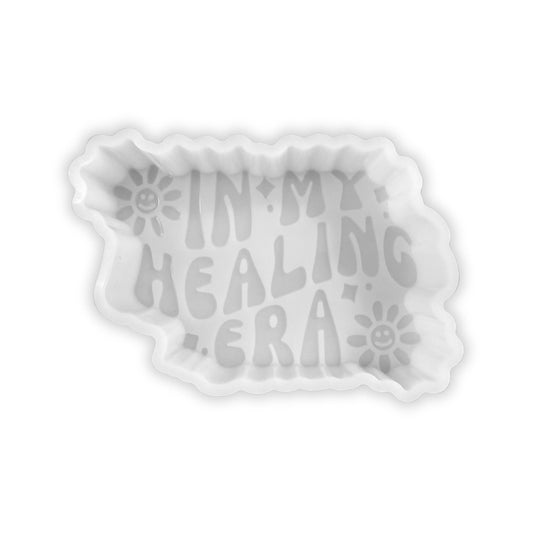 in My Healing Era Silicone Car Freshie Mold 4.5x2.75” Mental Health Mama Scented Aroma Beads Candle Oven Safe Rounds Iced Coffee