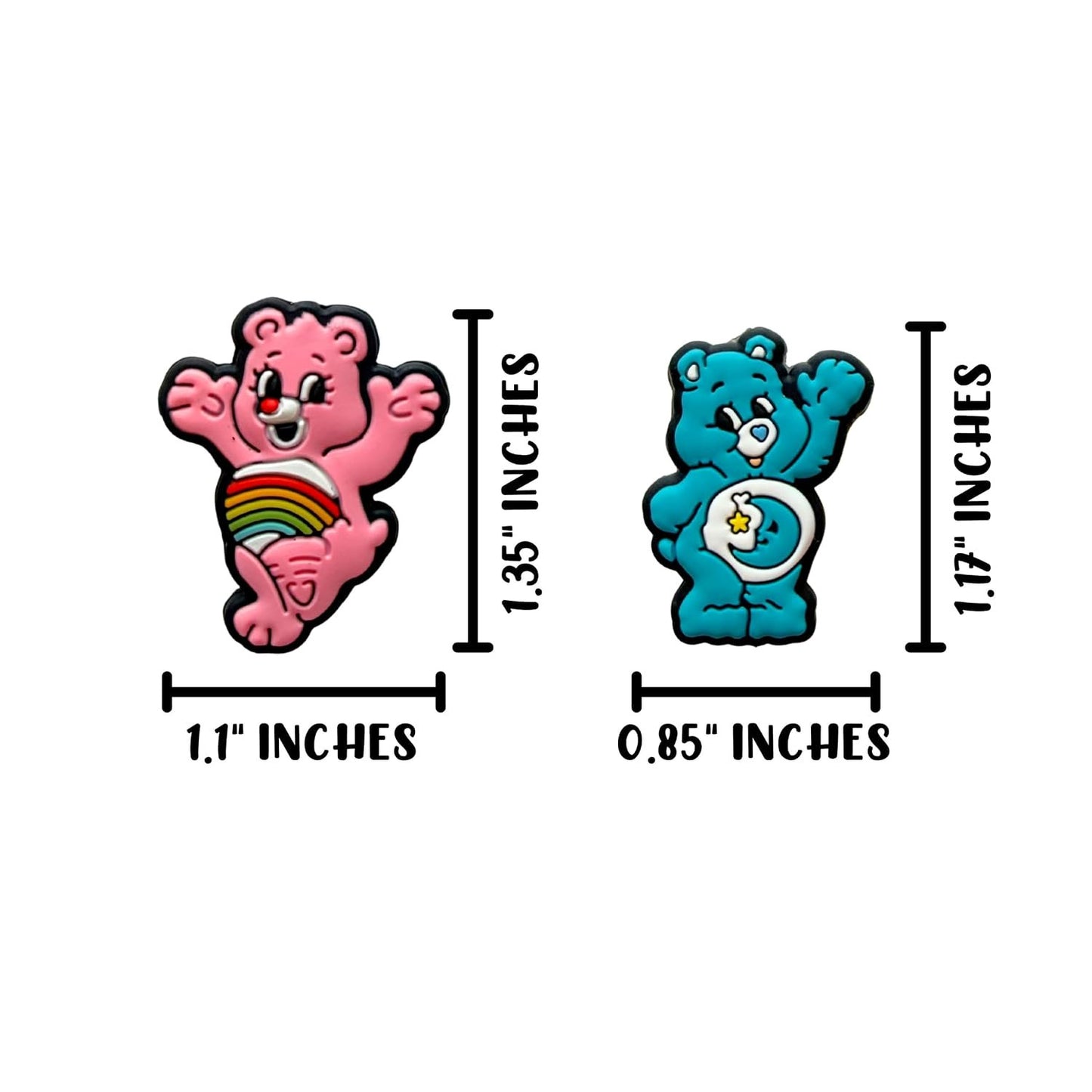 Bear Character Silicone Focal Beads Bedtime Cheer 12pk 1.17x0.85” and 1.35x1.1” Bulk Care Colorful Beadable Pen Keychain 90’s Show Retro