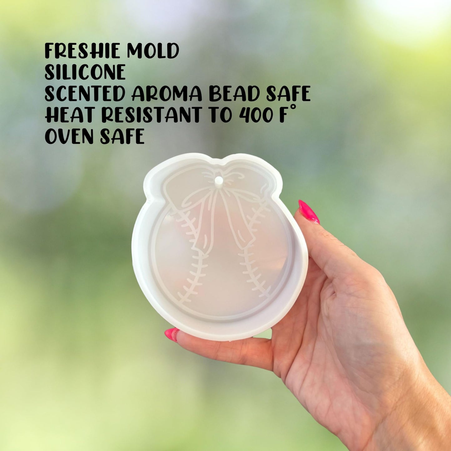 Softball Baseball T-Ball with Bow Silicone Freshie Mold 4x3.6” Car Freshener for Aroma Beads Oven Safe Team Sports Moms Focal