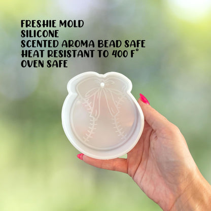 Softball Baseball T-Ball with Bow Silicone Freshie Mold 4x3.6” Car Freshener for Aroma Beads Oven Safe Team Sports Moms Focal