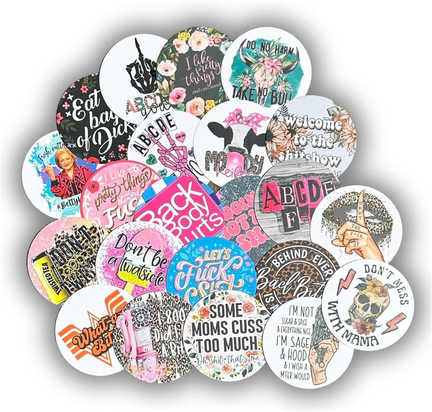 Inappropriate Mom Freshie Cardstock Cutouts Rounds 2.5” inch | 12 pk Mixed Scented Aroma Beads Bake for Car Freshie Designs Inserts Cussing Middle Finger