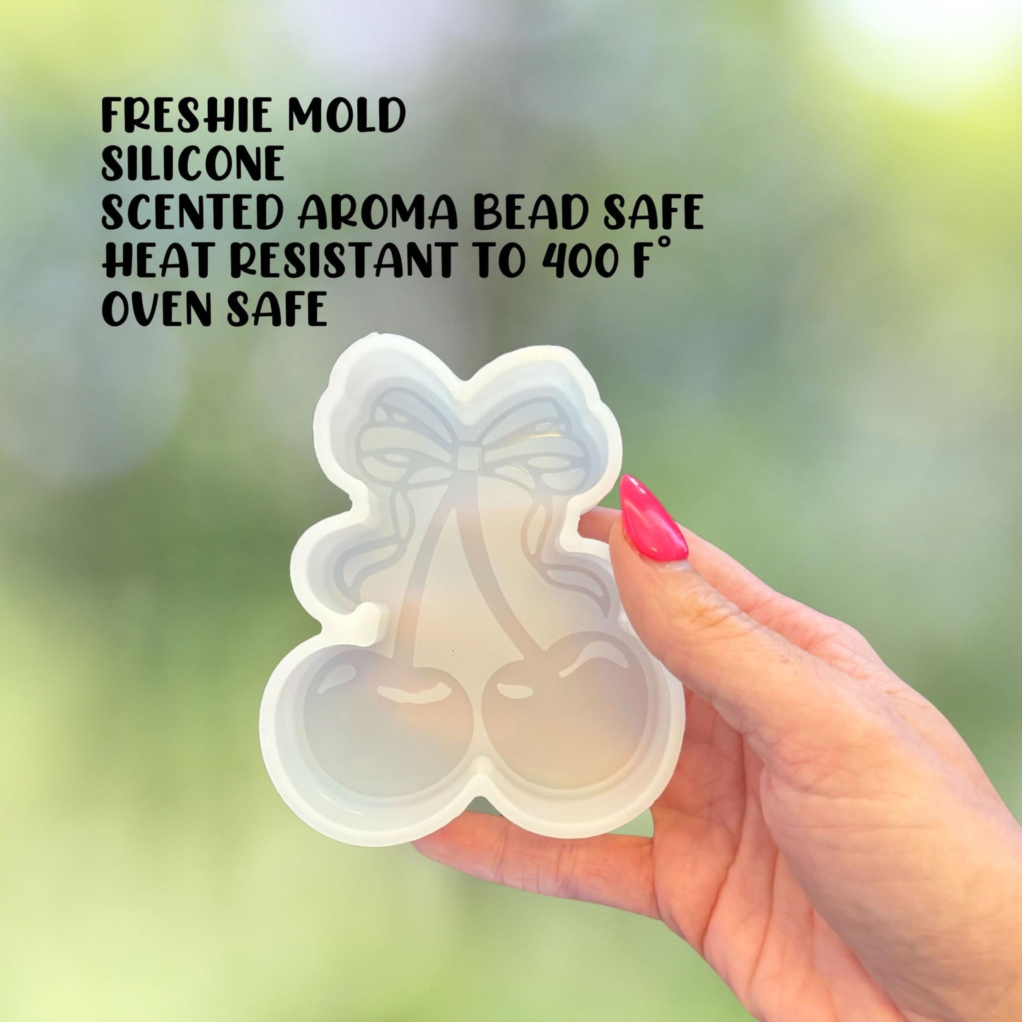 Cherries with Bow Silicone Freshie Mold 3.5x4” Car Candle Cherry Retro 90’s Trendy Summer Scented Aroma Beads Wholesale Supplies DIY