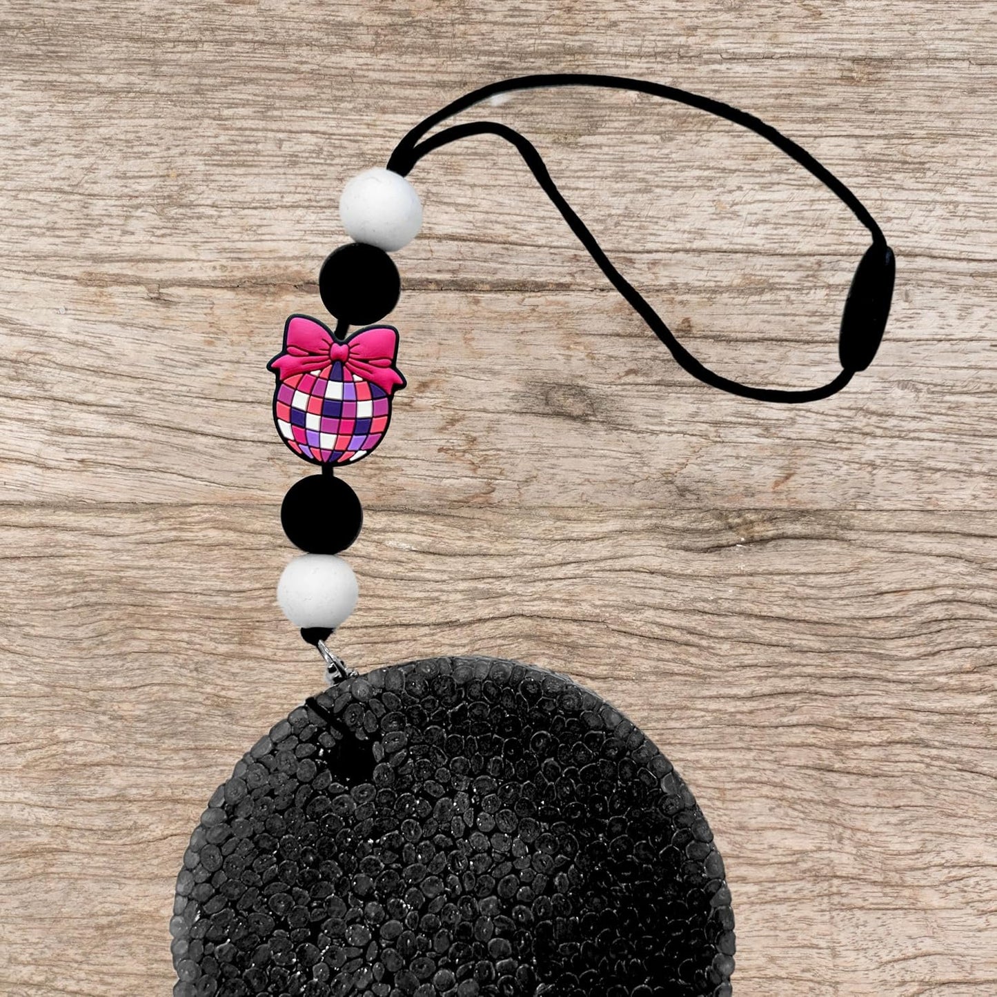 Disco Ball Purple Pink Bow Silicone Focal Bead 12pk Bulk 1.08x1.03” Retro 90’s Country Chic Beadable Pen 2 Holes Slider Dance Keychain