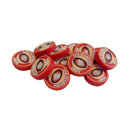 San Focal Bead Sports Fransisco Football 12pk 1.1” for Bulk Keychains Silicone Charm Beadable Pens Freshie Hangers Red and Gold Pro Game Day Circle