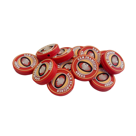 San Focal Bead Sports Fransisco Football 12pk 1.1” for Bulk Keychains Silicone Charm Beadable Pens Freshie Hangers Red and Gold Pro Game Day Circle
