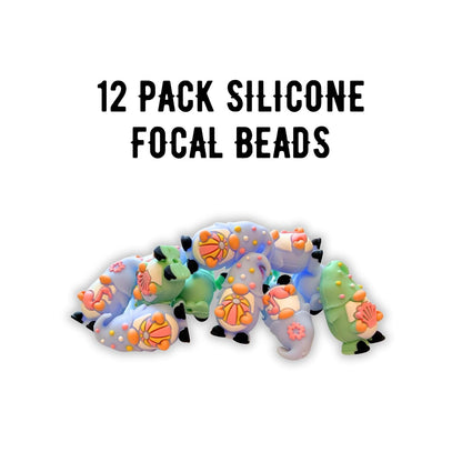 Gnomes Holding Sea Shells Beach Balls 3D Silicone Focal Beads 12pk Bulk 1.3x0.7” Summer Teal Purple Garden 2 Holes Beadable Pens DIY Unique