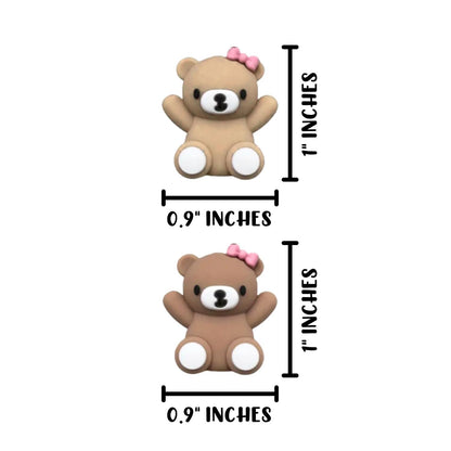 Teddy Bear with Pink Bow 3D Silicone Focal Bead 12pk Bulk 1x0.9” Beadable Pen Keychain Stuffed Animal Squish 2 Hole Valentine’s