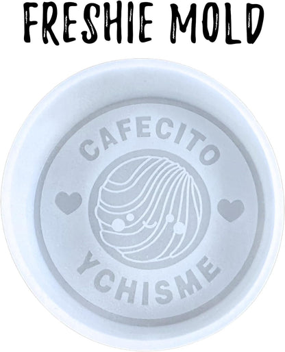 Cafecito y Chisme Spanish Coffee and Gossip Silicone Car Freshie Mold | 4x3x0.6" Heat Resistant Oven Safe for Scented Aroma Bead Car Curvy Quote Letters