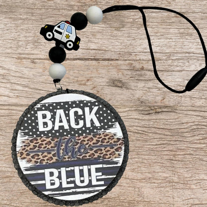 Police Car Officer Blue Line Silicone Focal Bead | 12 Pack Law Enforcement for Freshie Hangers Beaded Pens 1.4” Wholesale Bulk Keychain Brushes