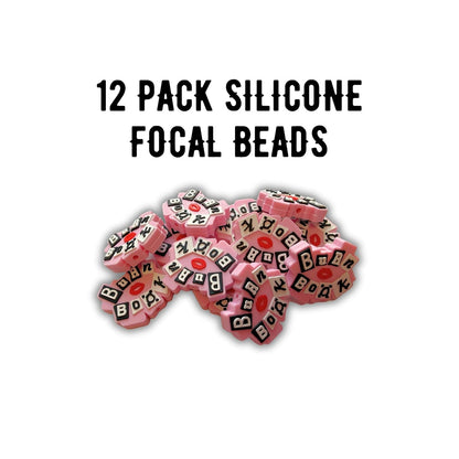 Burn Book Pink Silicone Focal Bead 12pk Bulk 1x1.2” Mean 90’s Retro Character Movie Lips Funny Beadable Pen Girls Keychain Letters