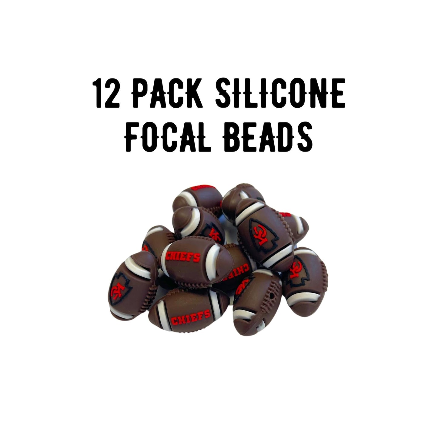 Kansas Focal Bead Sports Football Shaped 12pk 1.16” for Bulk Keychains Silicone Charm Beadable Pens Freshie Hangers Jewelry Assorted