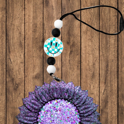 Smiley Checkered Sparkly Face with Flowers Glow in The Dark Circle Clear Silicone Focal Bead Bulk 12pk 2.8cm Mixed Assorted Retro 90’s Pink Teal Purple