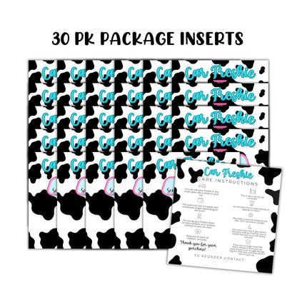 Cow Print Western Cardstock Inserts for Car Freshie Bags 30pk 5.6x5.6” Packaging Care Instructions Ideal for Sacks 6” Square Backers for Customers
