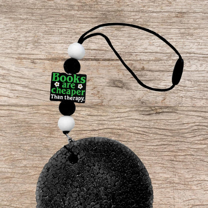 Books Are Cheaper Than Therapy Silicone Focal Bead 12pk Bulk 0.95x1.15” Beadable Pens Black Green Daisy Bookworm Reader Gift Lover