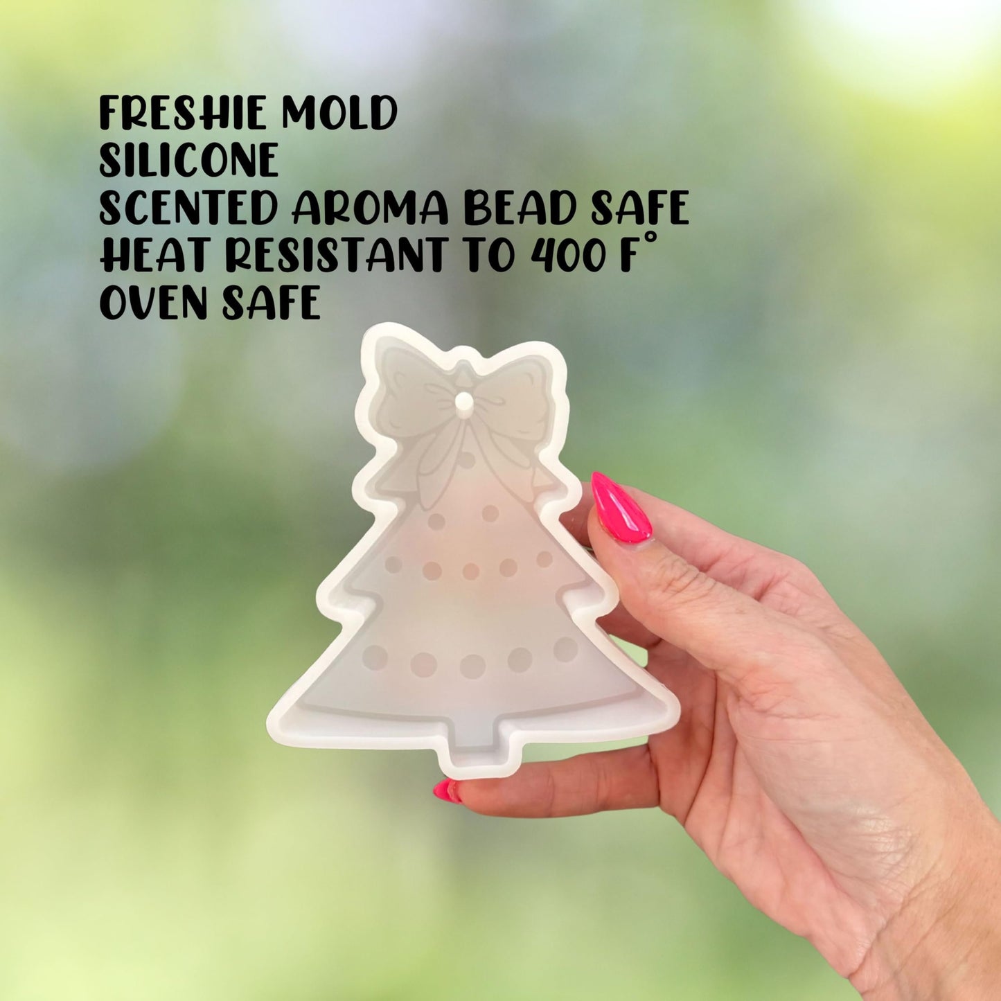 Christmas Tree with Bow Topper Silicone Freshie Mold 4.5x4” Treat Debbie Icing Car Candle Holiday Aroma Beads Oven Safe Winter