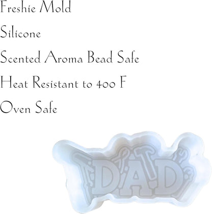 Dad with Tools Freshie Silicone Mold 1.75 x 4.5 x 0.8” Fathers Day Daddy Gift Scented Aroma Beads Supplies Resin, Car Candles, Soap Oven Safe Bake Heat Resistant to 400 F