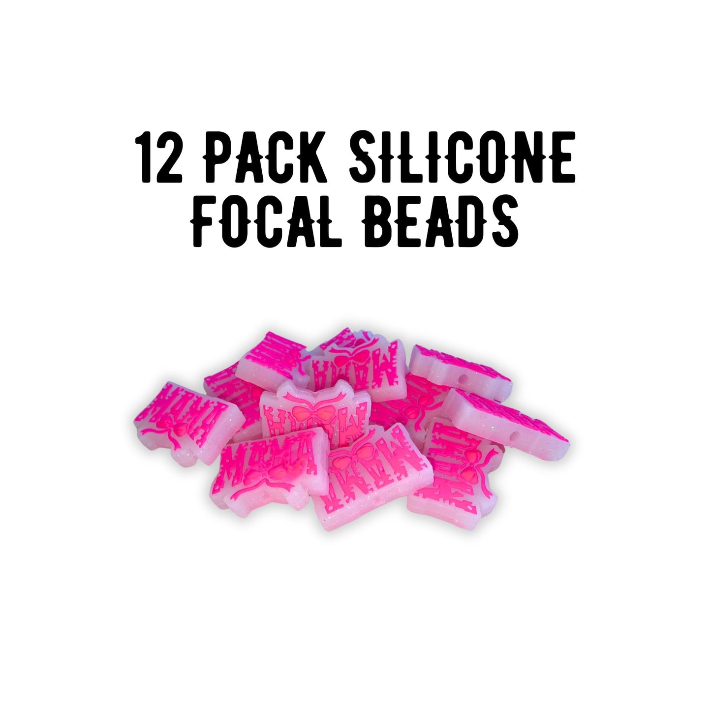 Bow Pink Mama Glow in The Dark Silicone Focal Beads 2.9cm 12pk Bulk Country Dog Cowgirl Hat Boots for Beadable Pen Keychain