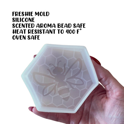 Honeycomb with Bee Car Freshie Silicone Mold 4.1x3.5x0.8” Bug Honey Insects Lover Summer Aroma Beads Scented Oven Safe