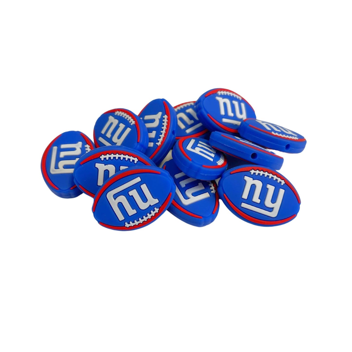 New York Focal Bead Sports Football Shaped 12pk 1.17” for Bulk Keychains Silicone Charm Giant Beadable Pens Freshie Hangers Logo Game Day Blue