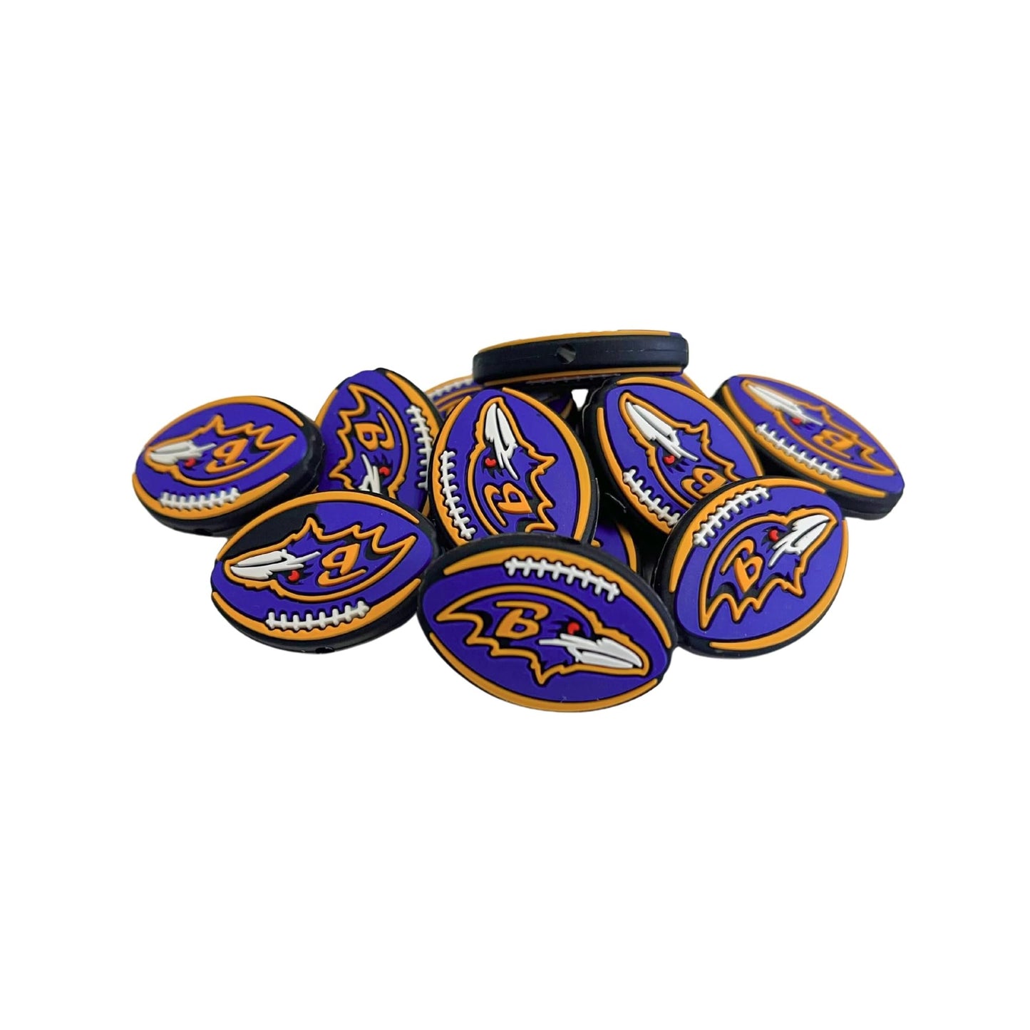 Baltimore Focal Bead Sports Football 12pk 1.17” for Bulk Keychains Silicone Charm Raven Beadable Pens Freshie Hangers Logo Game Day Purple Gold