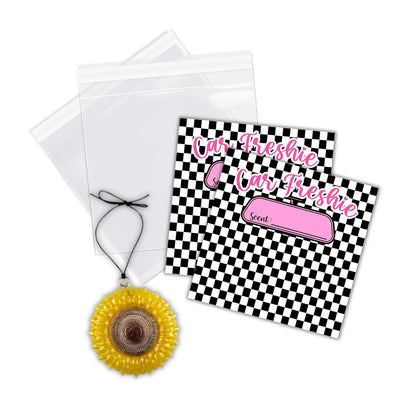 Black White Checkered Cardstock Inserts for Freshie Bags 30pk 5.6x5.6” Packaging Care Instructions Ideal for Sacks 6” Square Backers for Customers Minimalist