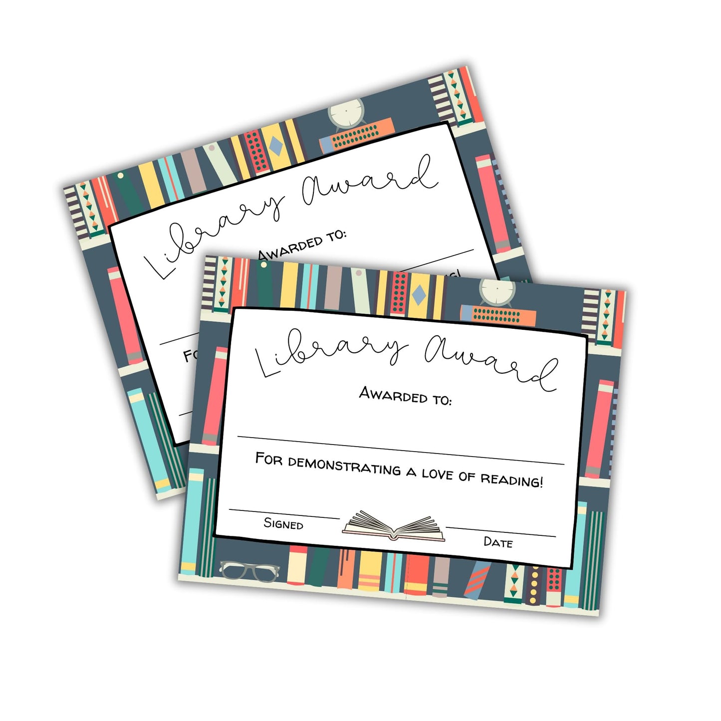 Library Award Certificate of Appreciation Books Read School | 50pk 8.5x11” Paper for School Most Improved Reader Handouts Most Books Read Librarian Ribbons Medal Star