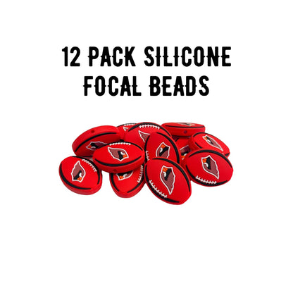 Arizona Focal Bead Football Shaped 12pk 1.17” for Bulk Keychains Silicone Charm Cardinal Beadable Pens Freshie Hangers Logo Game Day Red White Black