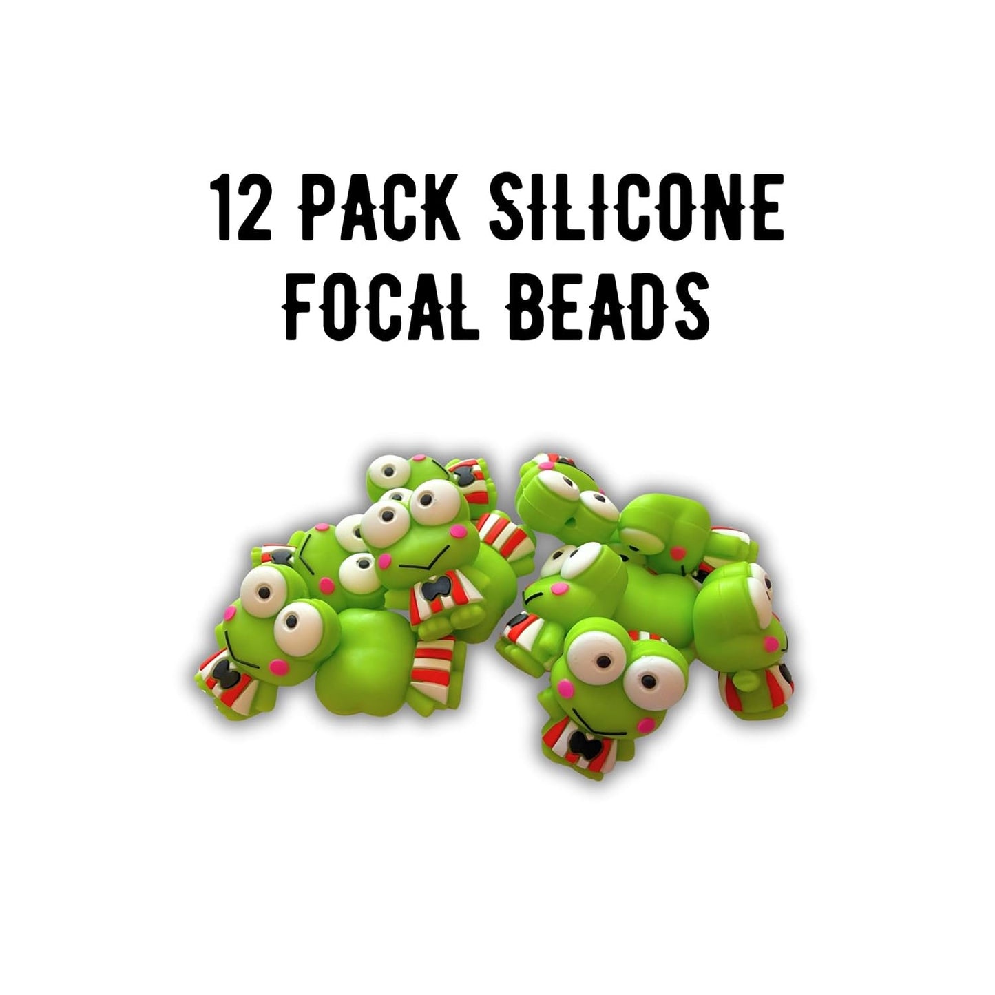 Frog Big Eyes Hello 3D Silicone Focal Bead 12pk Bulk Kitty Kerop 1.15x0.87” Character Beadable Keychain Pen 2 Holes Slider San Striped Shirt