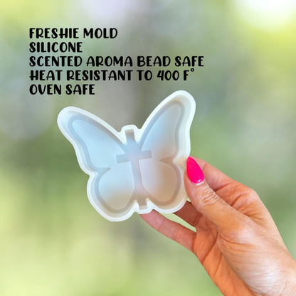 Butterfly with Cross Silicone Freshie Mold 4x3.5” Christian Religious Girly Bible Verse Country Aroma Beads Inspirational