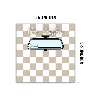 Tan Checkered Freshie Cardstock Insert for Holographic Bag 30pk 5.6x5.6” for 6” Square Bags Car Freshies Rounds Vent Clips Care Instructions