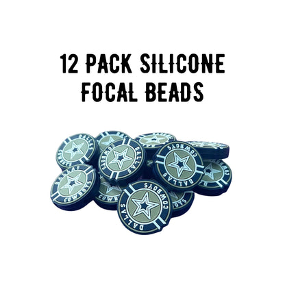 Dallas Focal Bead Sports Football Circle 12pk 1.17” for Bulk Keychains Silicone Charm Beadable Pens Freshie Hangers Logo Blue Silver