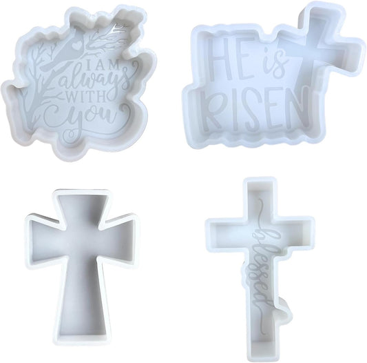 Christian Jesus Religious Car Freshie Silicone Molds | Bulk 4 pk Car Freshener Scented Aroma Bead Oven Safe 450 F He is Risen, Cross, Blessed, I Am Always with You Cardinal