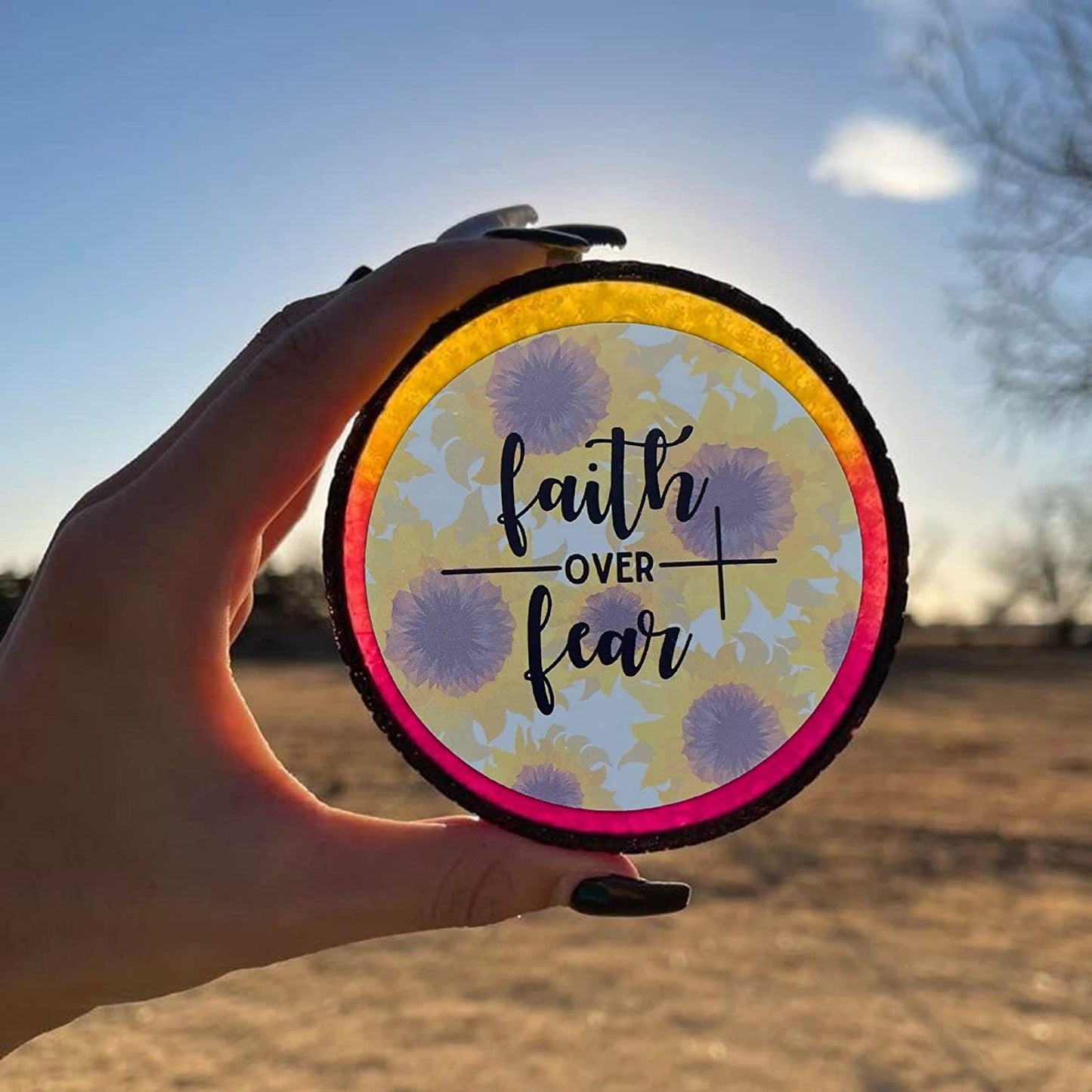 Sunflower Faith Over Fear Cardstock Cutouts for Freshies | 12 Pack | 3" Inch Circles | Freshie Supplies | Western Designs